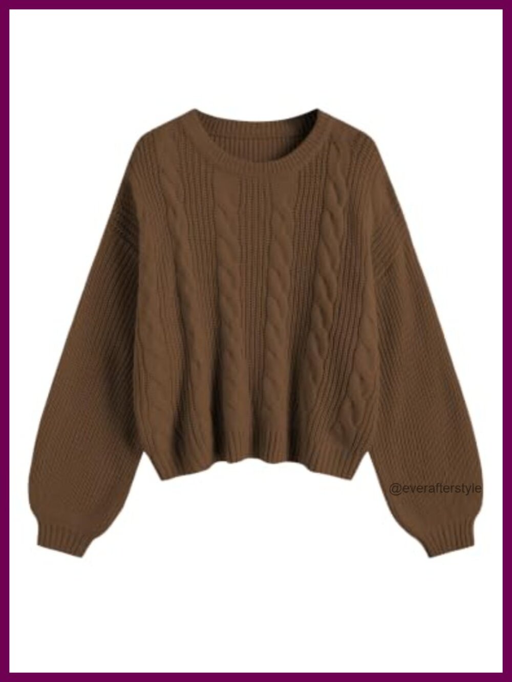 Cable Knit Sweater Oversized Lantern Sleeve Pullover Top